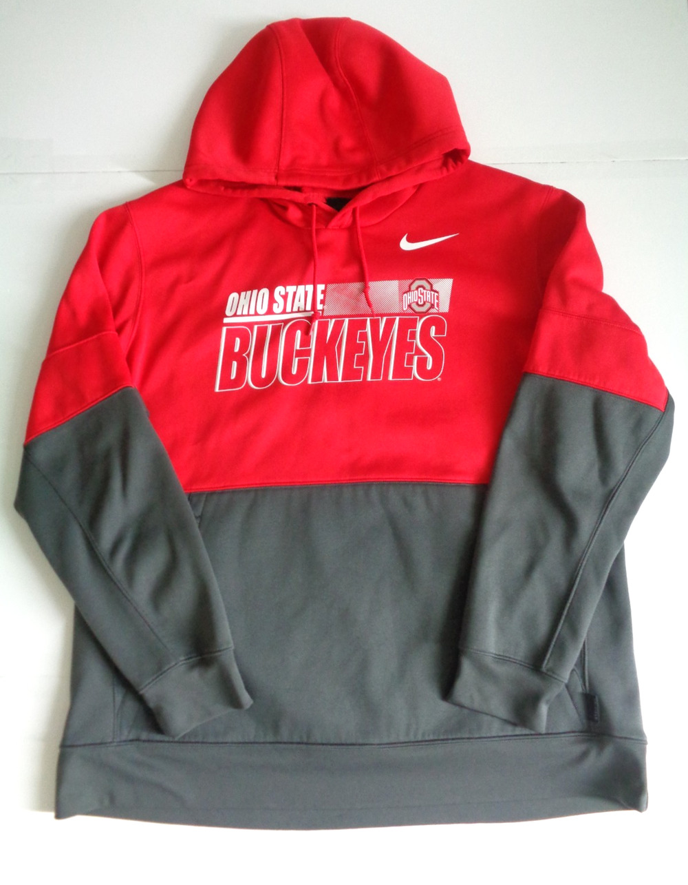 Ohio State Buckeyes Nike Hoodie Mens 2XL Red Gray Long Sleeve Pullover Dri Fit